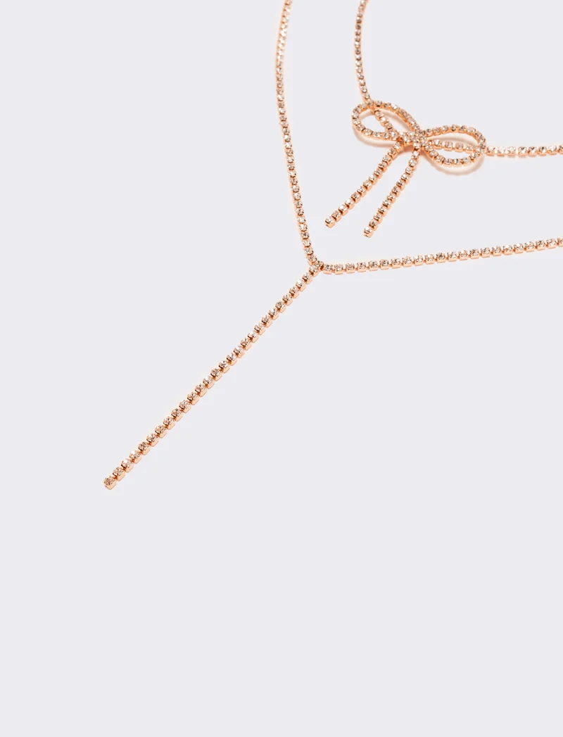 Collana con fiocco strass - Oro rosa