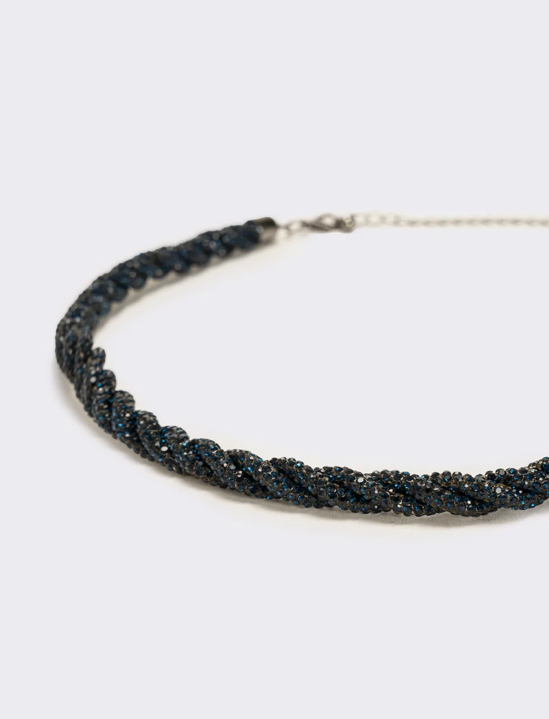 Collana a treccia con strass - Blu