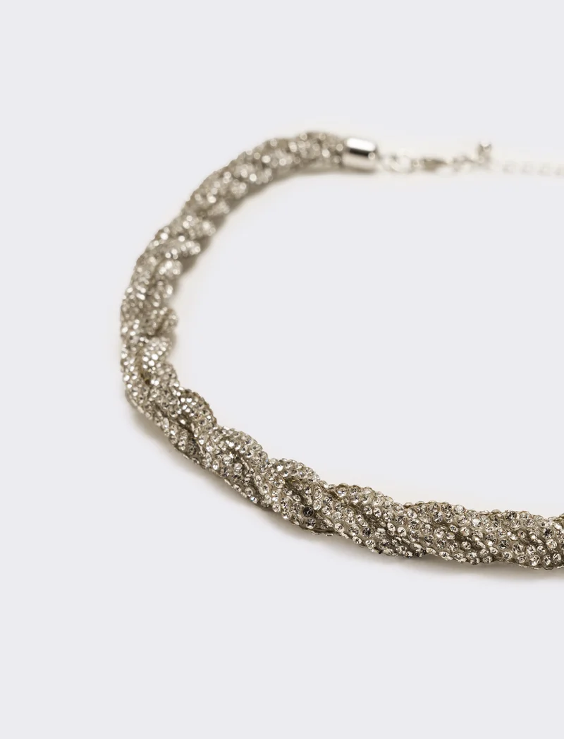 Collana a treccia con strass - Argento