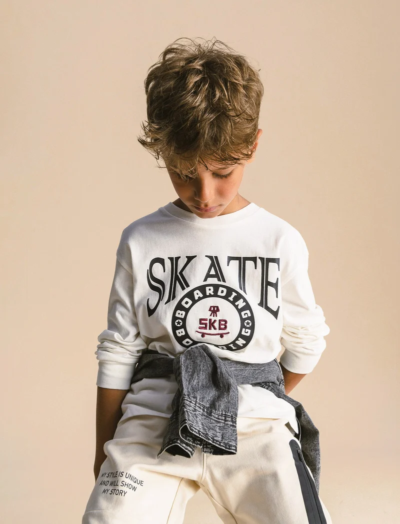 T shirt stampa skate skull. - Bianco latte