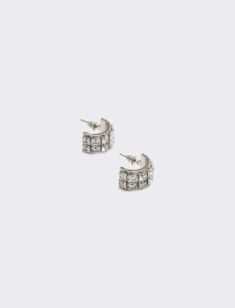 Orecchini mezzo cerchio con strass eleganti - Argento