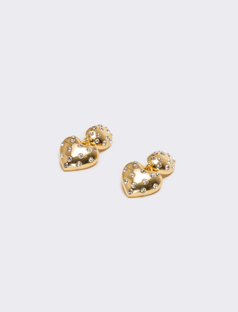 Orecchini cuori con strass in clip - Oro