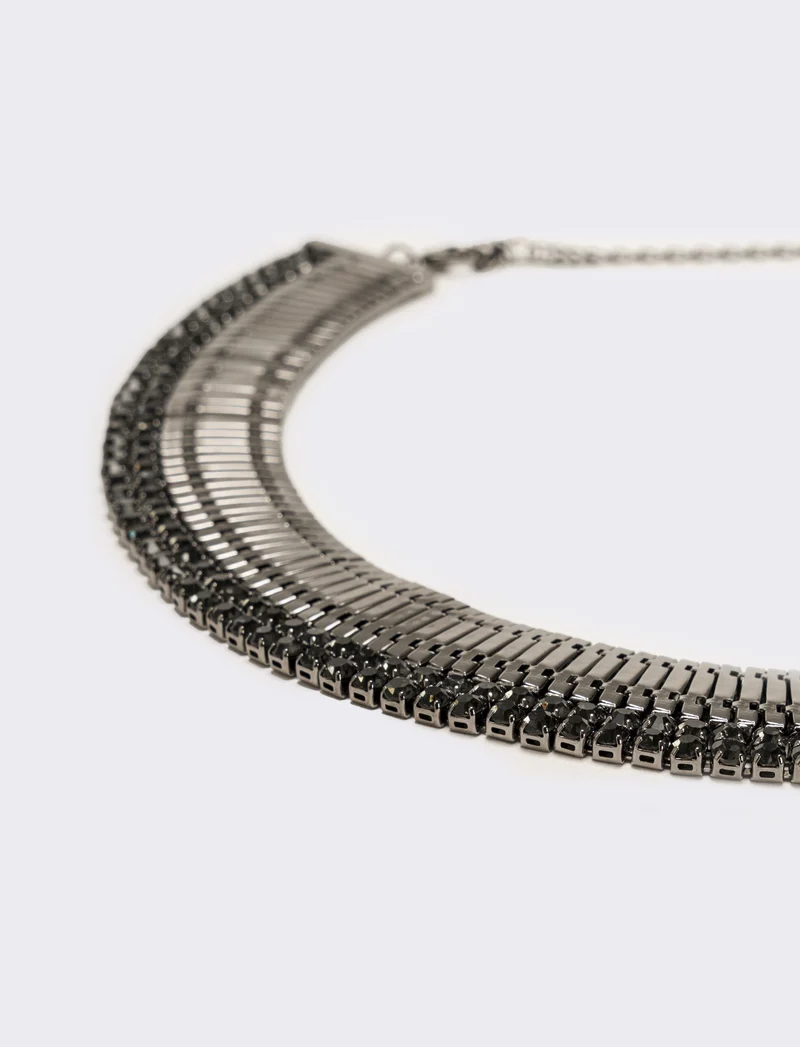 Collana snake semirigida con strass - Argento