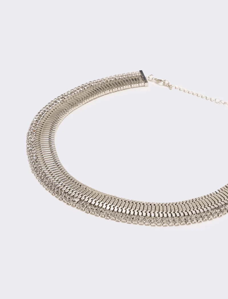 Collana snake semirigida con strass - Argento