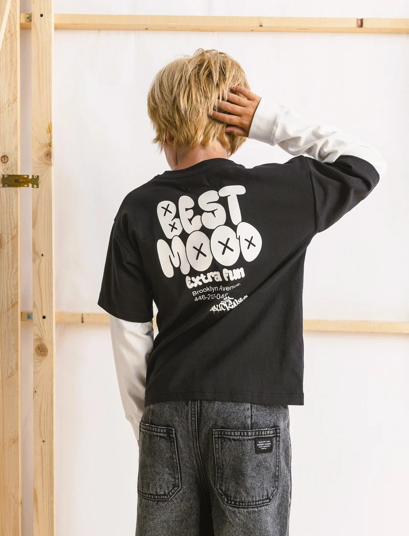 T-shirt maniche lunghe bicolor - Nero