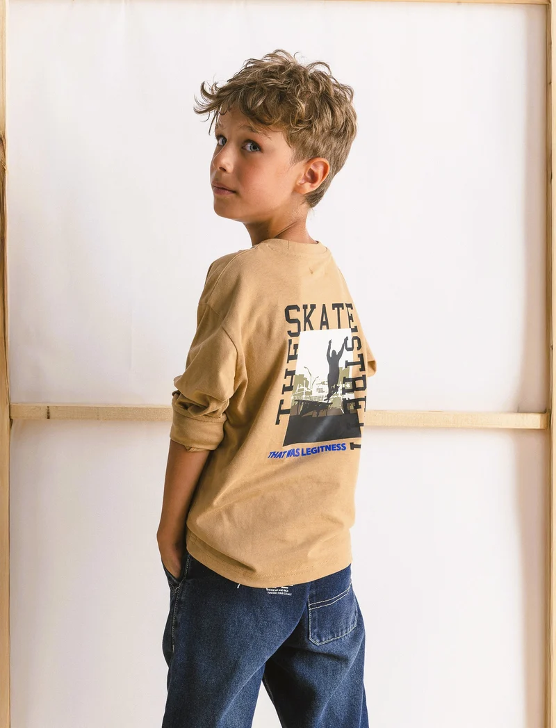 T-shirt maniche lunghe e polsini - Beige biscotto