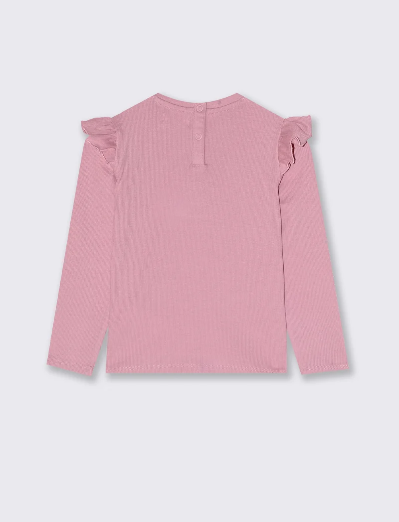 T shirt in costina con ricamo - Rosa