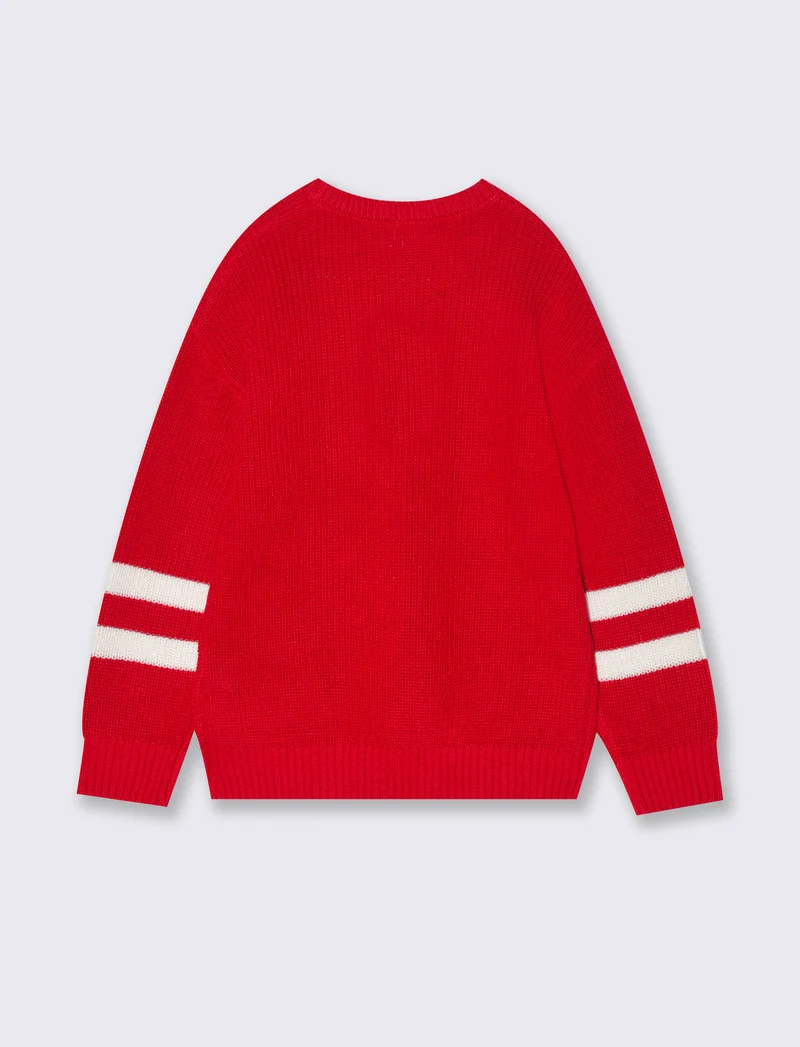 Maglione stile college con patch. - Rosso