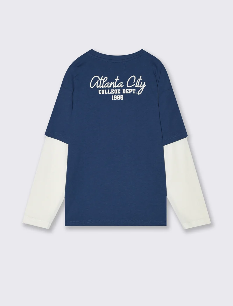 T-shirt doppia manica sporty. - Blu