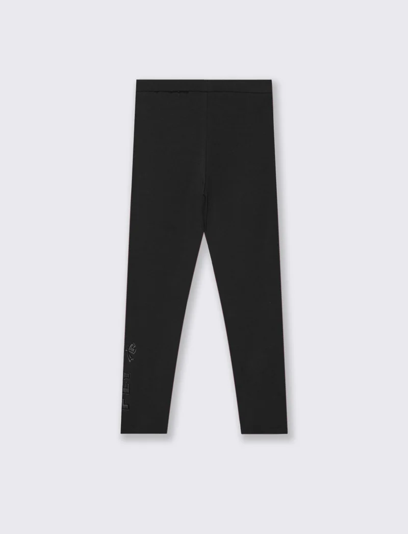 Leggings con applicazione in finta pelle. - Nero