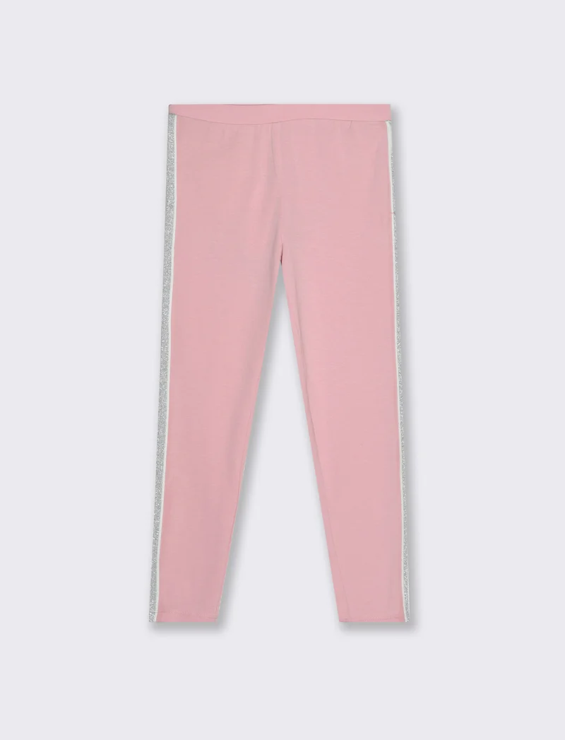 Leggings in cotone elasticizzato con banda laterale. - Rosa