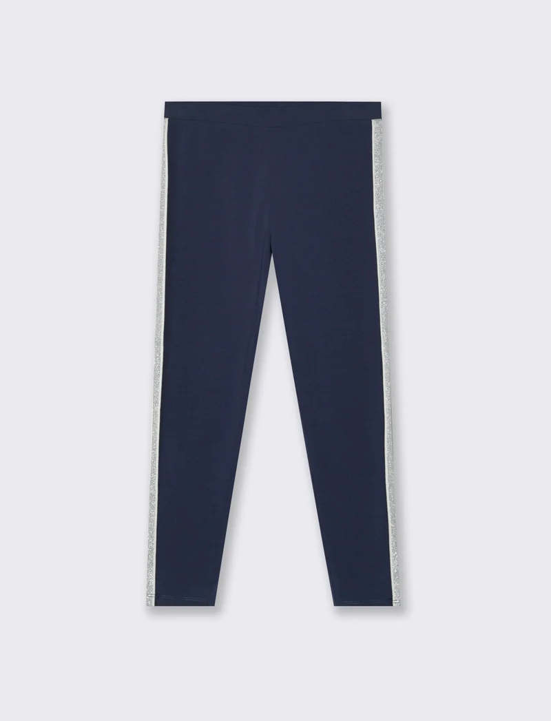 Leggings in cotone elasticizzato con banda laterale. - Blu