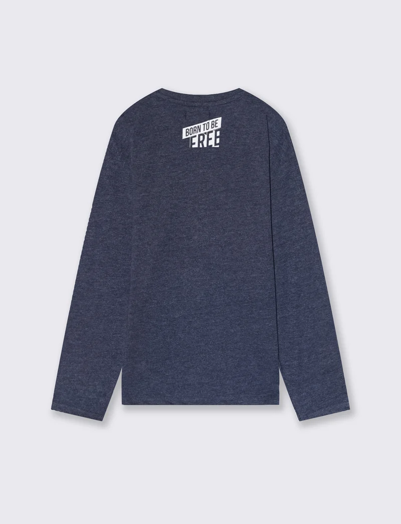 T-shirt in jersey fiammato con stampa. - Blu