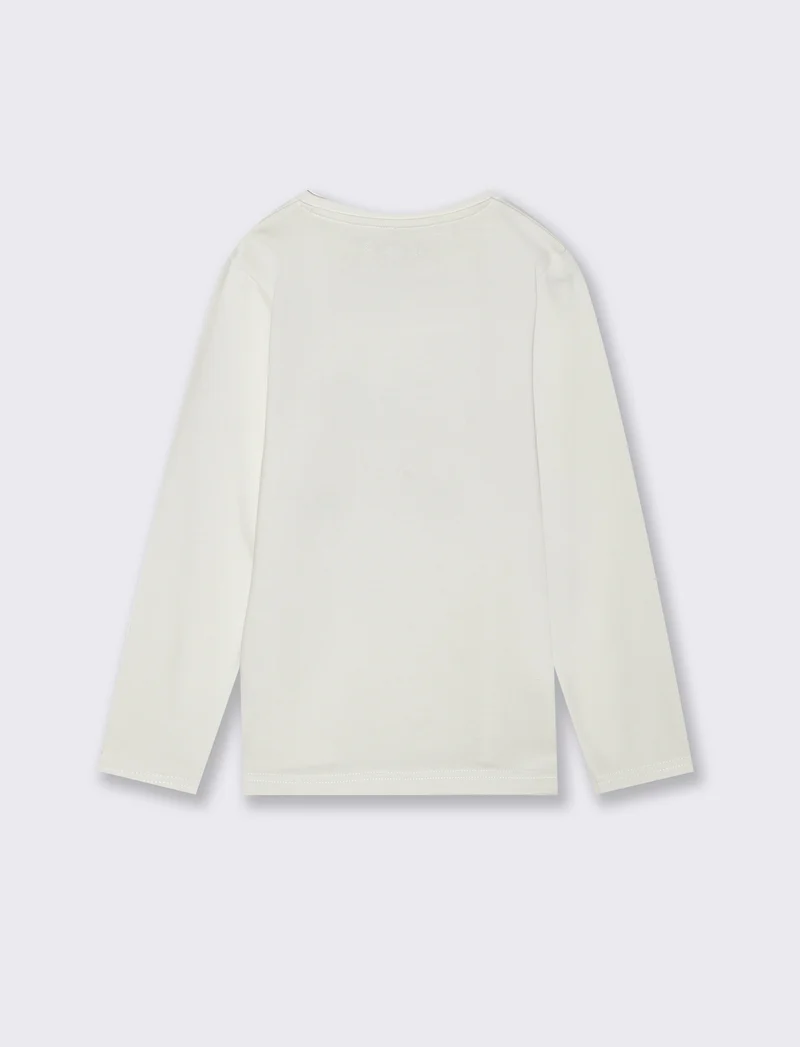 Maglia in cotone manica lunga. - Bianco latte