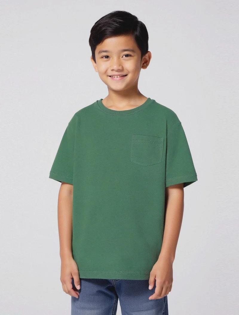 T-SHIRT GIROCOLLO CON TASCHINO - Verde