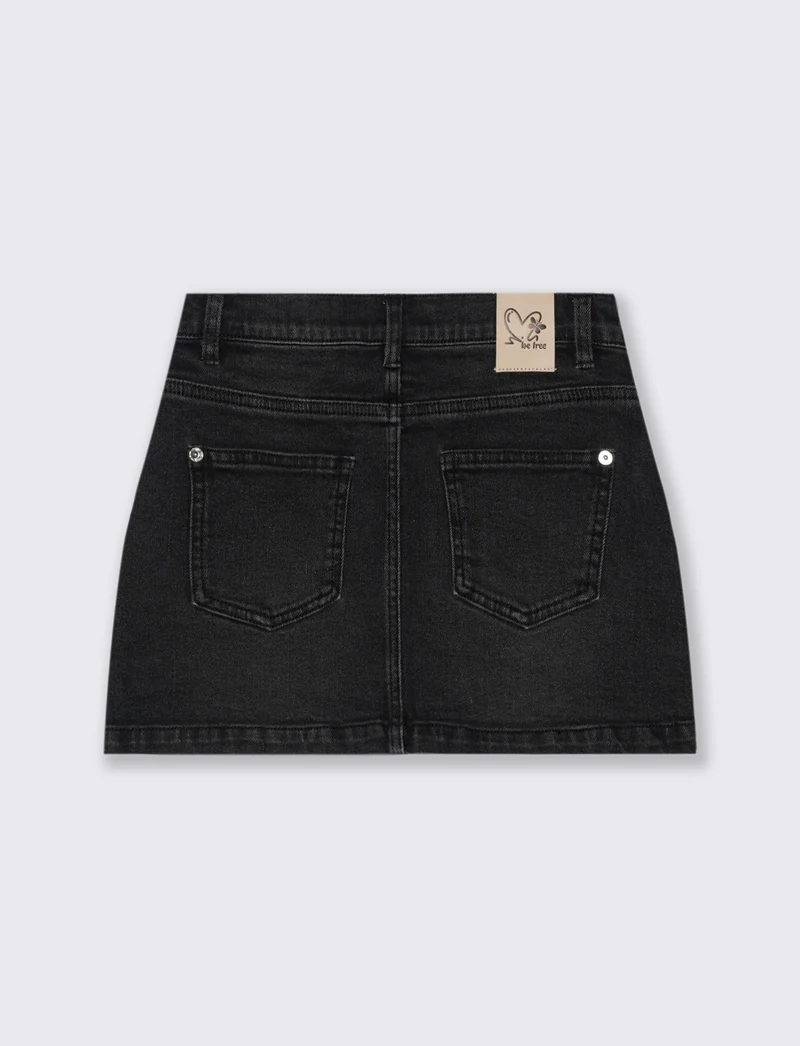 Minigonna elasticizzata in denim. - Nero