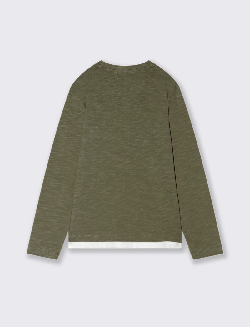 MAGLIETTA IN COTONE SLUB CON TASCHINO - Verde militare