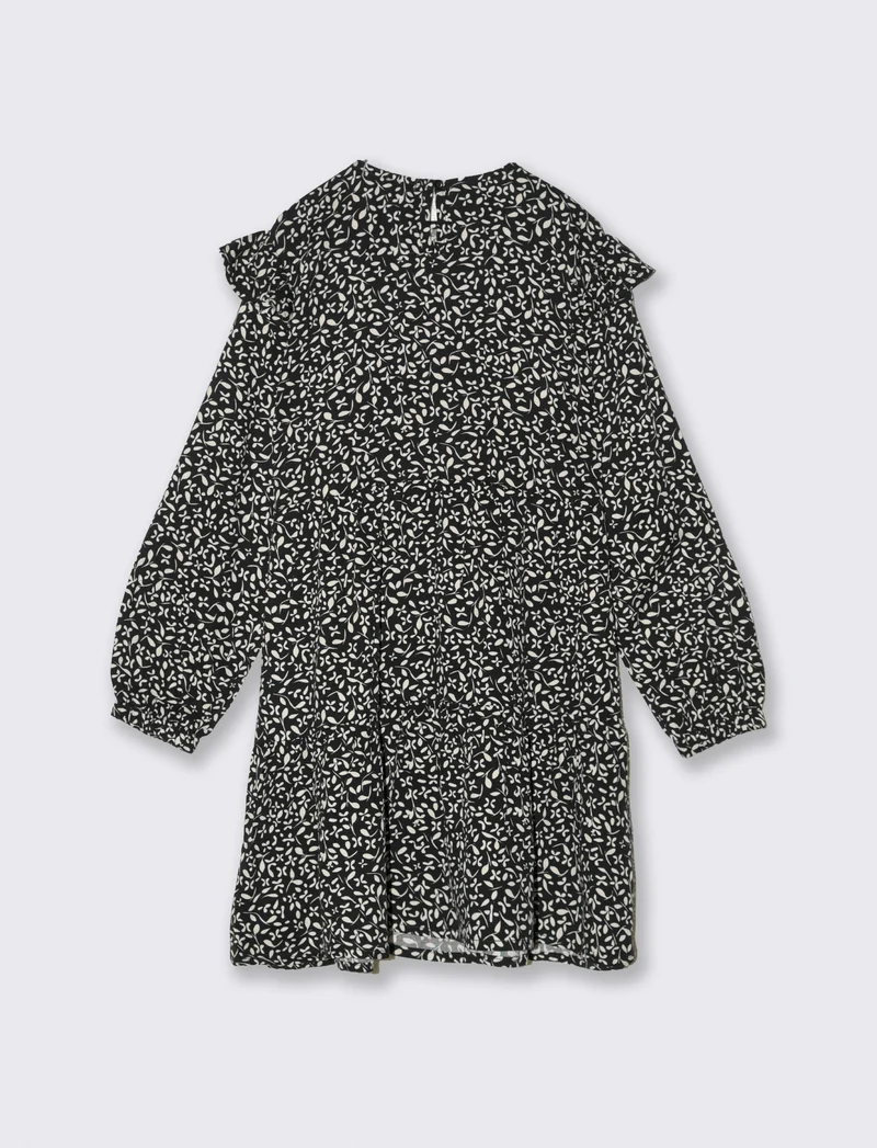 Abito manica lunga in viscosa da bambina. - Nero