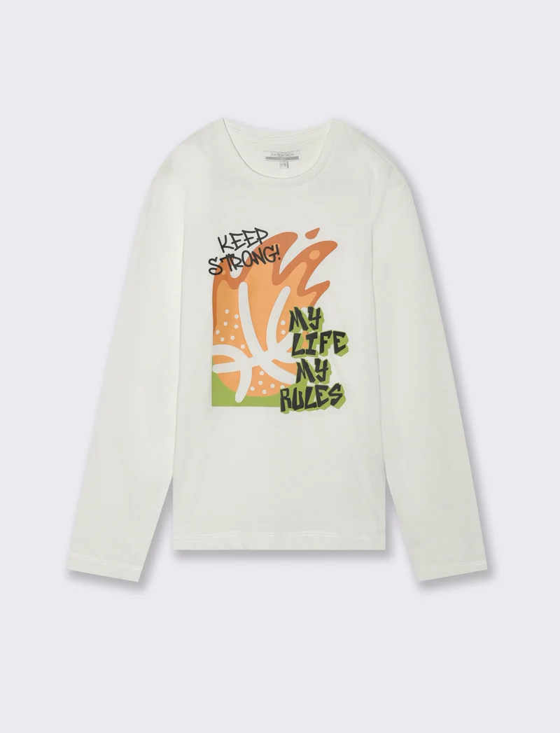 T-shirt in jersey con stampa. - Bianco latte