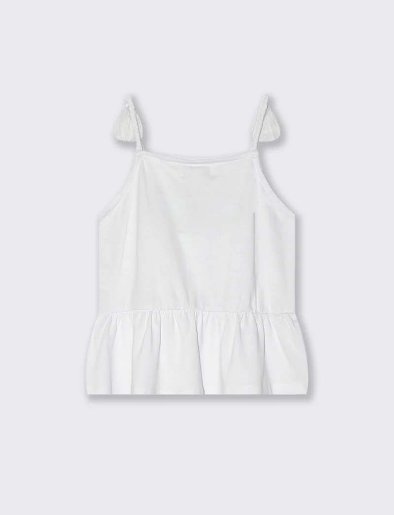 Top in jersey con stampa e pietre da bambina - Bianco