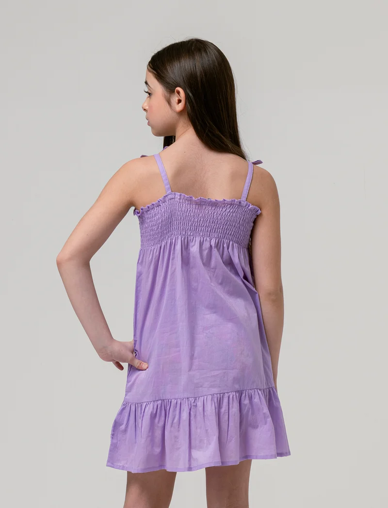 Abito in cotone con arriccio da bambina - Lilla