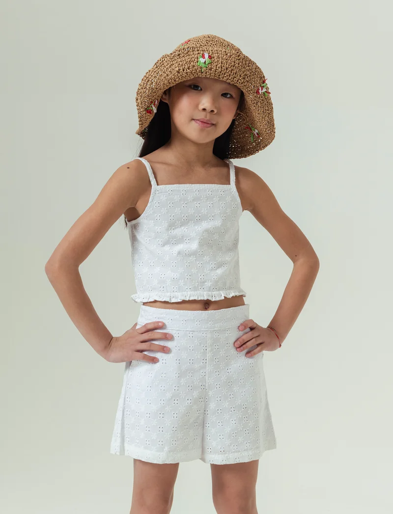 Top in sangallo da bambina - Bianco sporco