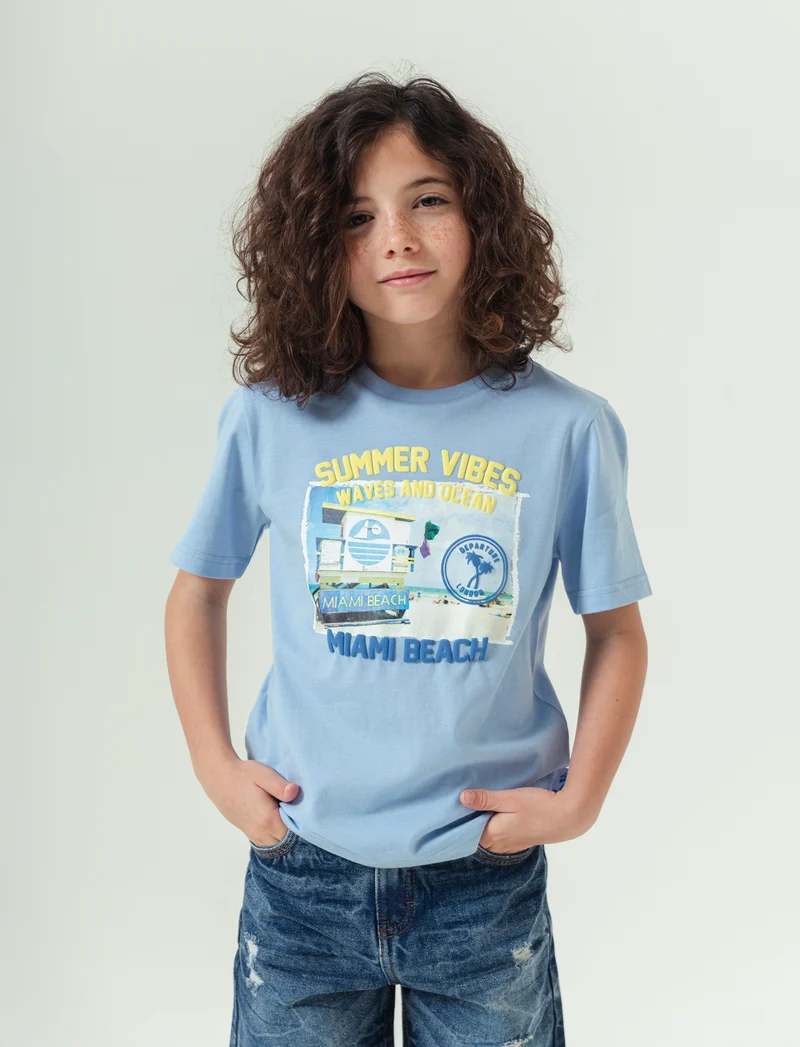 T-shirt mezza manica da bambino - Celeste