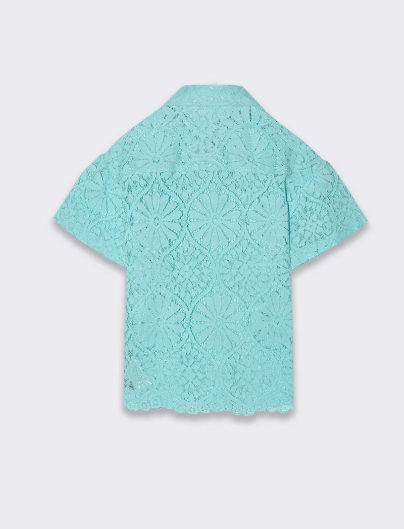 Camicia in pizzo macramè da bambina - Verde acqua