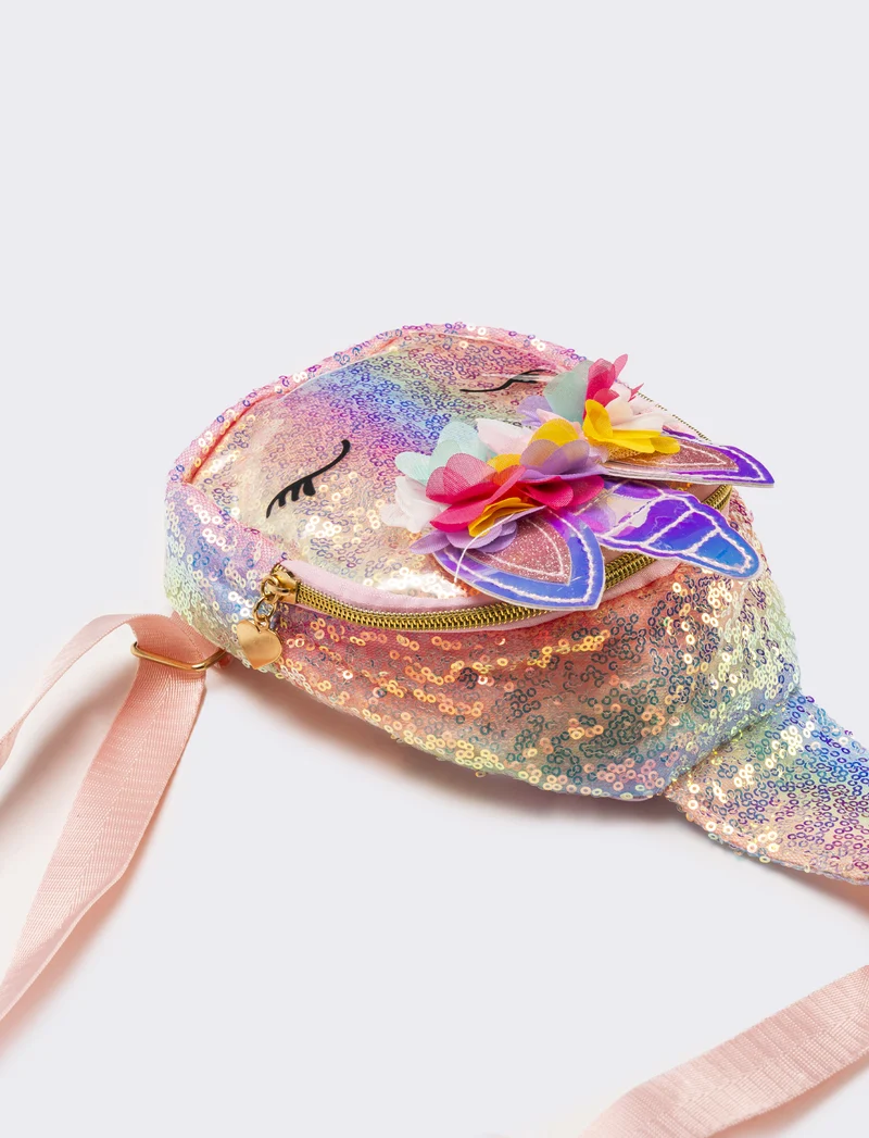 Borsa bambina monospalla unicorno con paillettes - Rosa