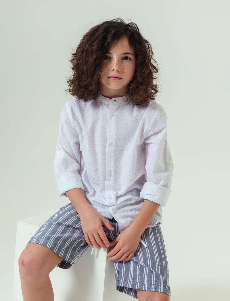 Camicia in cotone goffrato da bambino - Bianco sporco