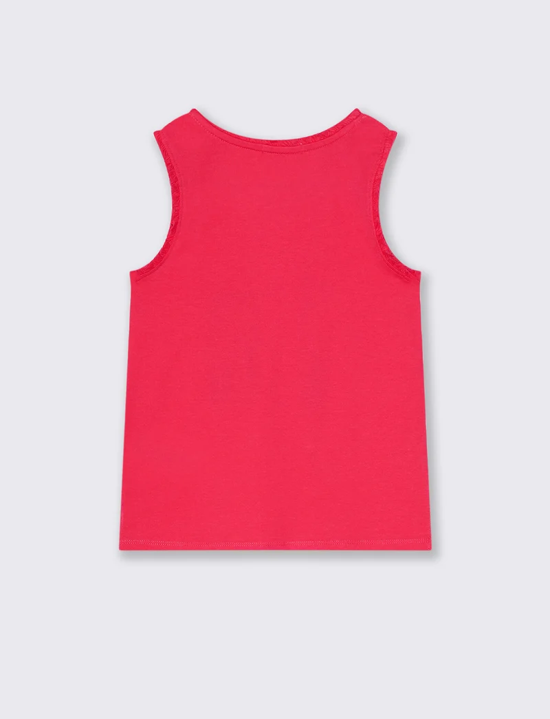 Canotta in cotone piccole rouches da bambina - Fuxia