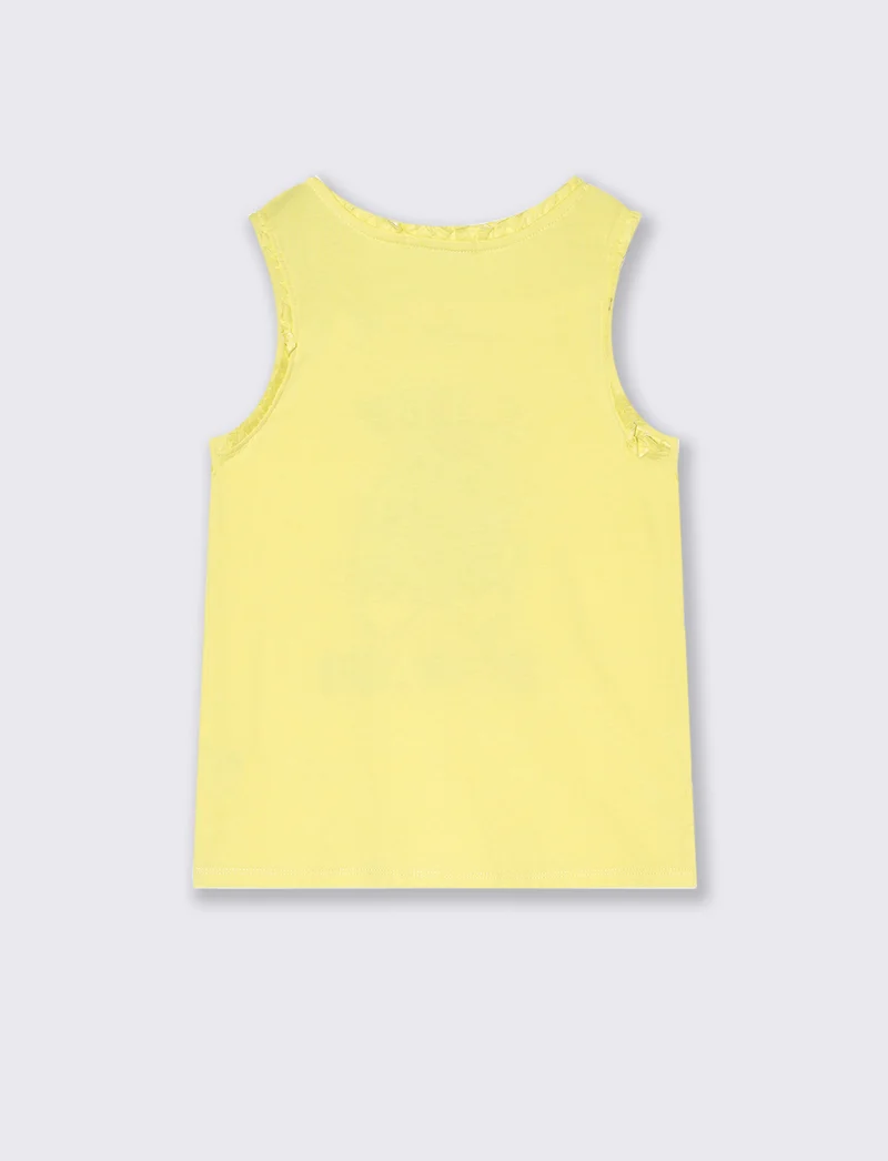 Canotta in cotone piccole rouches da bambina - Giallo limone