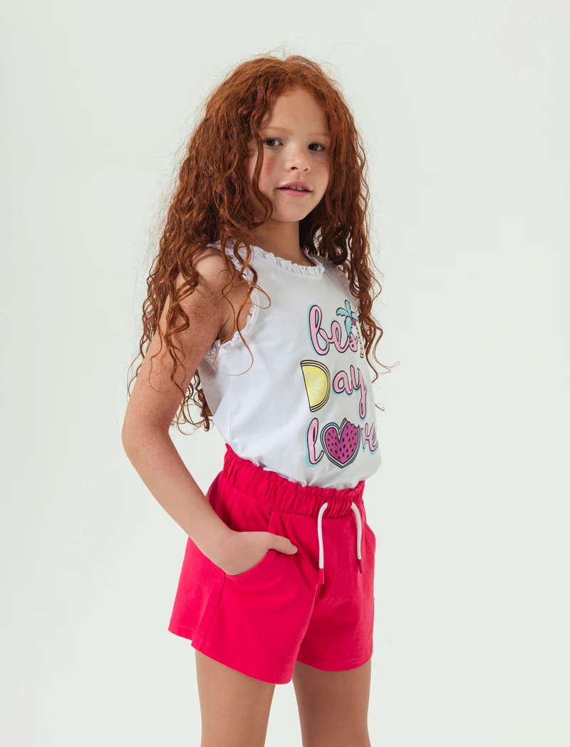 Canotta in cotone piccole rouches da bambina - Bianco