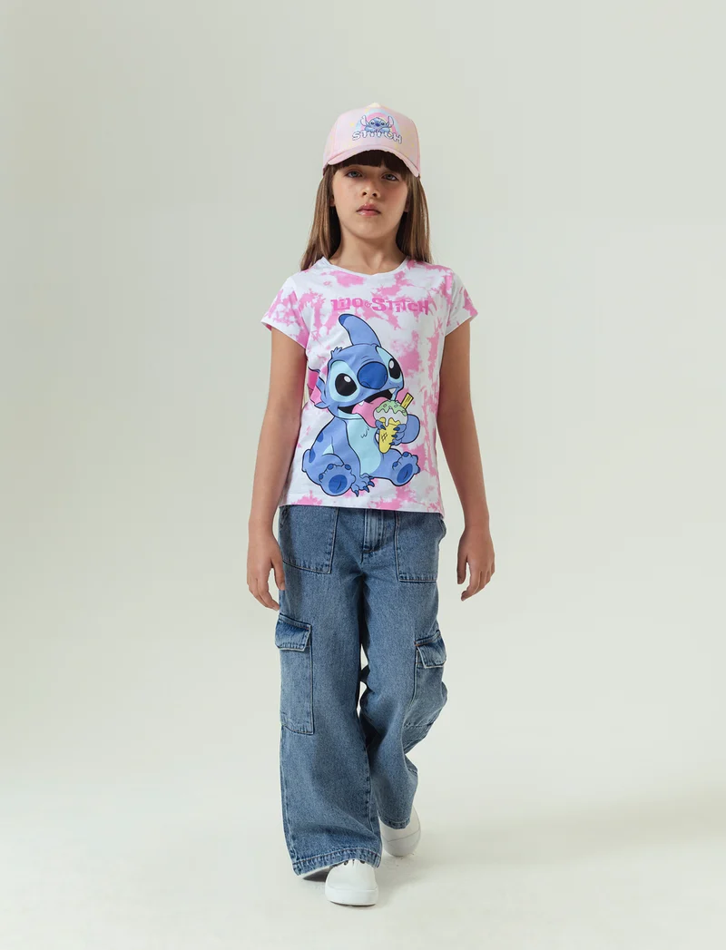 T-shirt stampata tye-dye con stampa Stitch da bambina - Fantasia