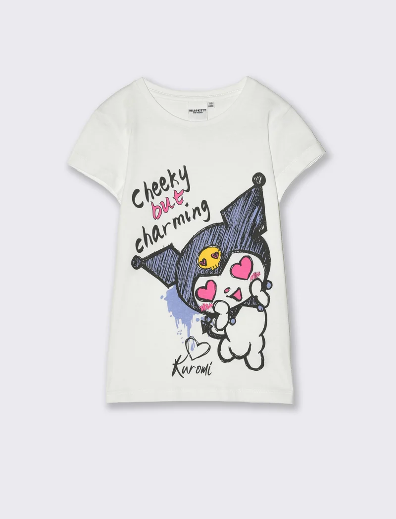 T-shirt Hello Kitty-Kuromi da bambina - Bianco