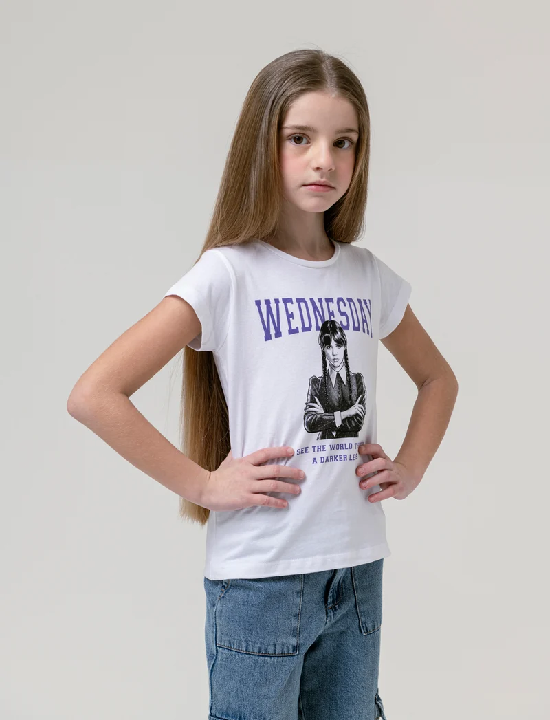 T-shirt Halloween Wednesday da bambina - Bianco