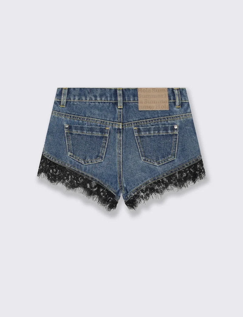 Short con pizzo da bambina - Denim