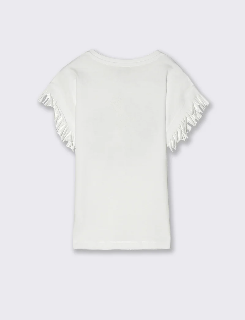 T-shirt con stampa e paillettes da bambina - Bianco