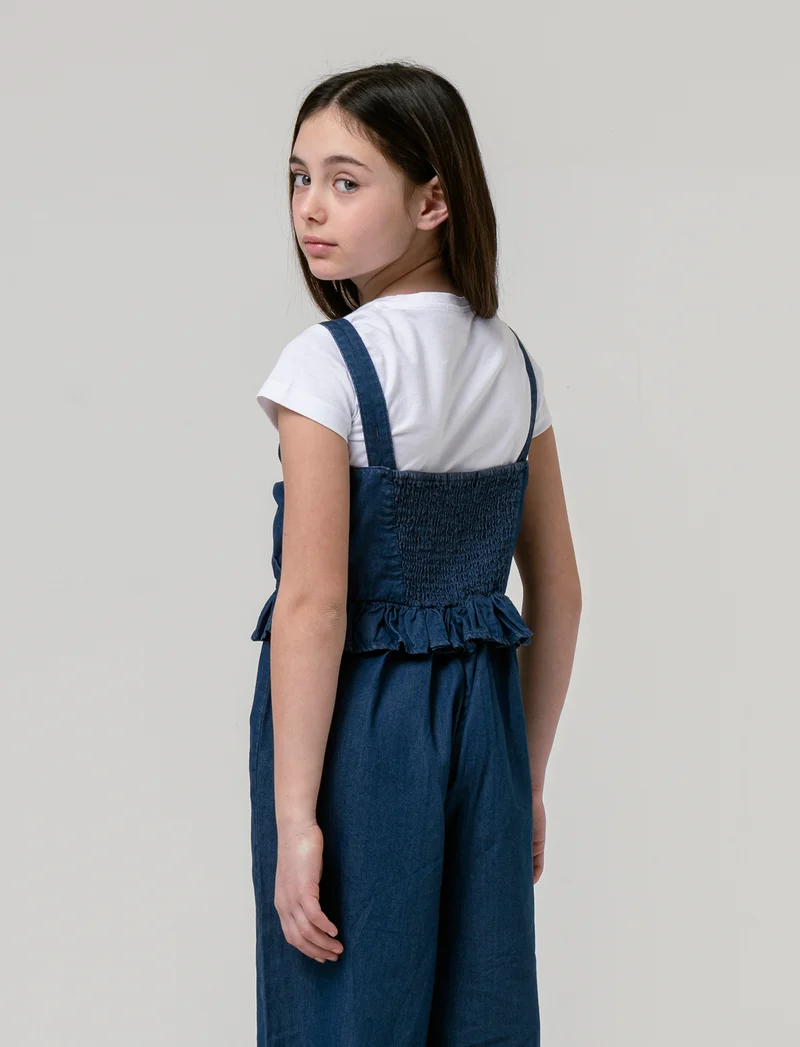 Salopette in chambray da bambina - DENIM SCURO