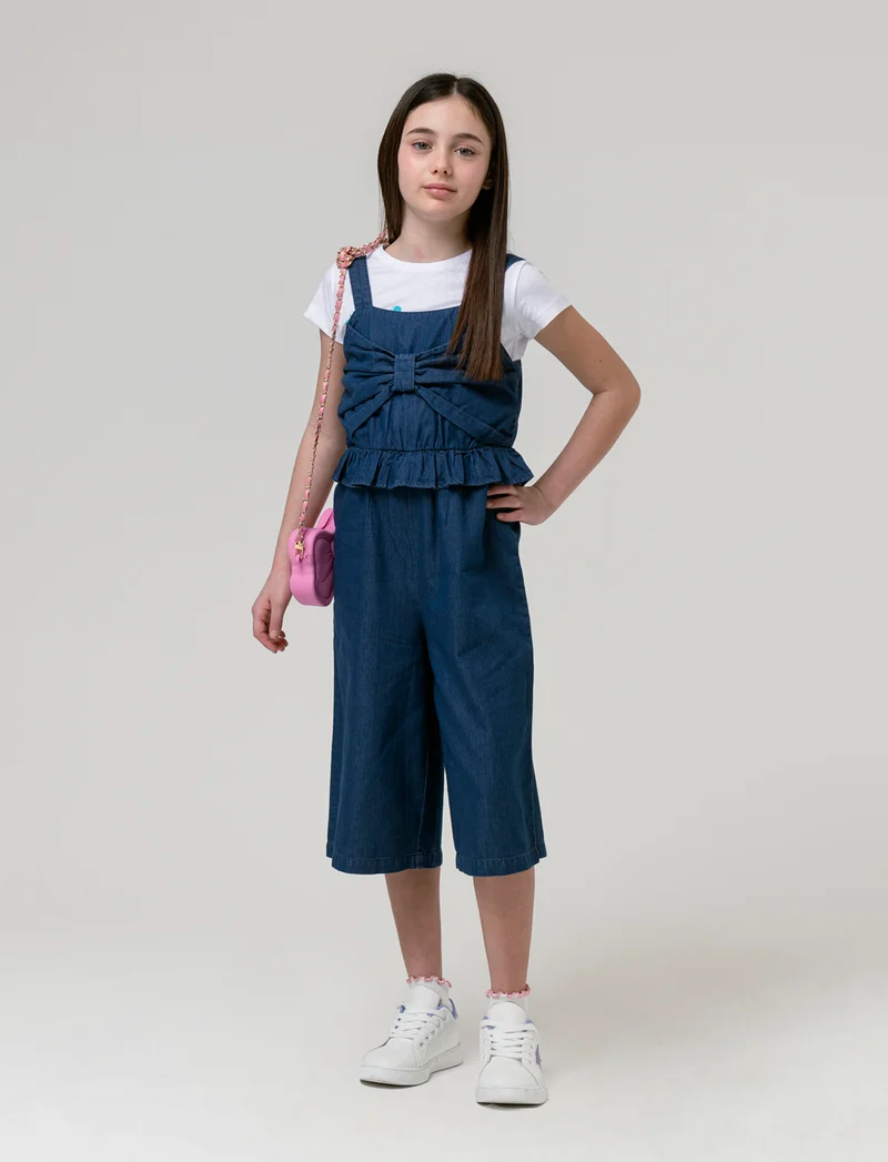Salopette in chambray da bambina - DENIM SCURO