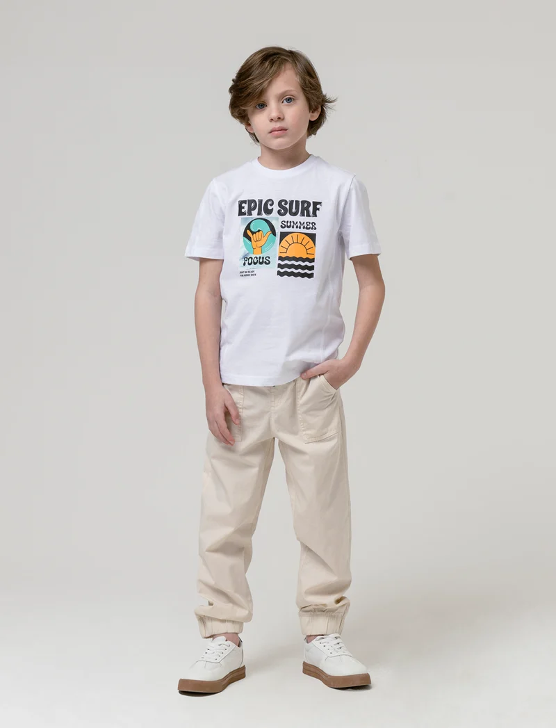 Pantalone in cotone modello cargo da bambino - Beige