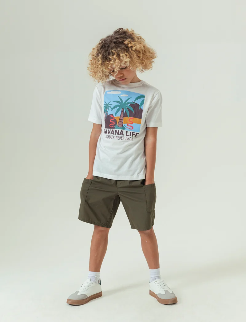 T-shirt stampa savana da bambino - Bianco latte