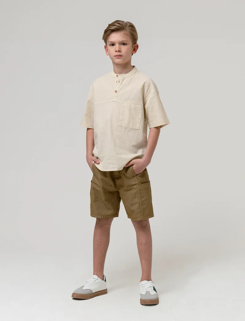 Camicia collo coreana da bambino - Beige