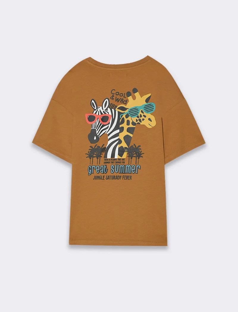 T-shirt stampa jungle da bambino - Marrone tabacco