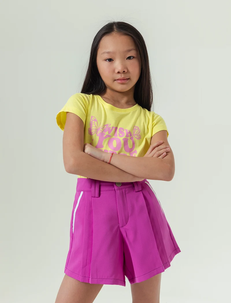 T-shirt da bambina con stampa monocolore - Giallo