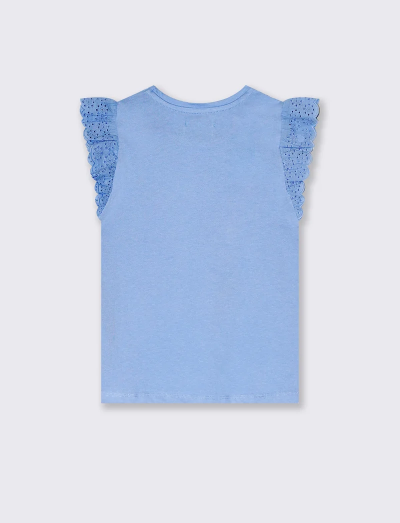 T-shirt da bambina con volant in sangallo - Azzurro
