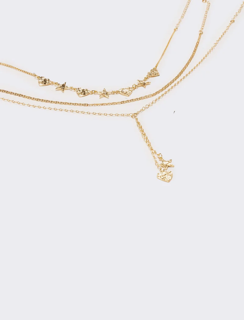 Collana donna 2 fili stelle e cuori - Oro