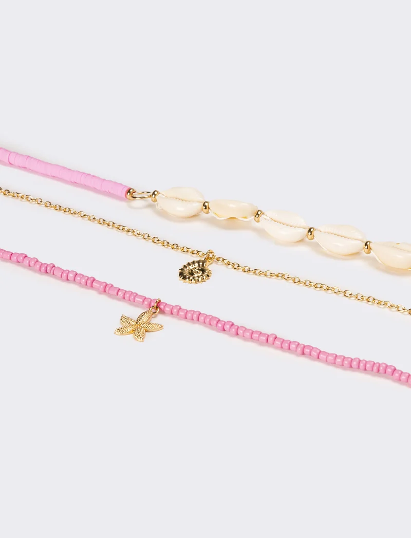 Collana donna con conchiglie e conteria - Fuxia