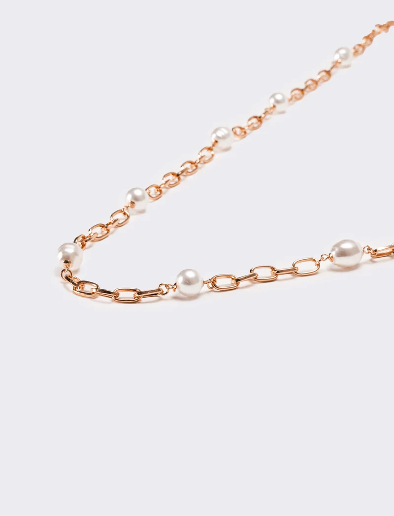 Collana donna con perle e catena - Rosa