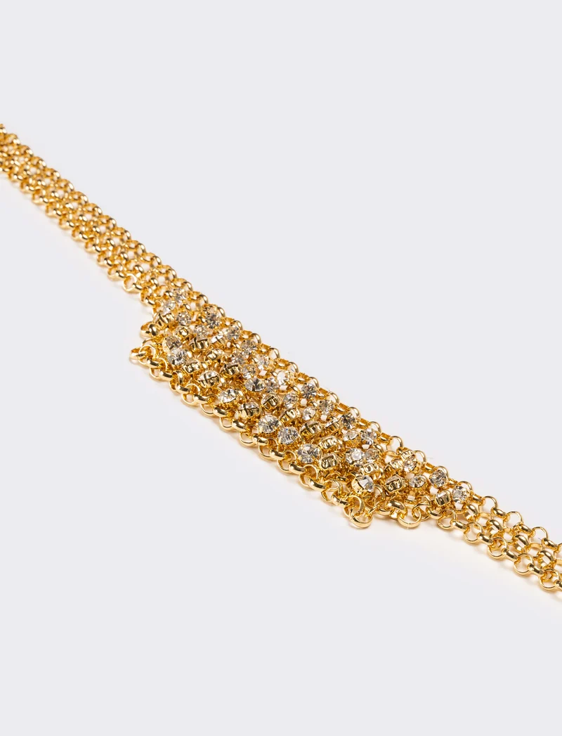 Collana donna con strass e maglia metallica - Oro